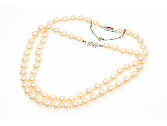 Majorica Pair Of 9.25 Mm Faux Pearl Choker Necklaces With Decorative Clasps