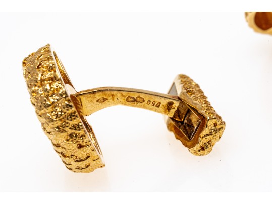 18k Yellow Gold Beautiful French Woven Finished Cufflinks