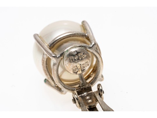 Sterling Silver Large 14mm Mm Faux Pearl Solitaire Earrings