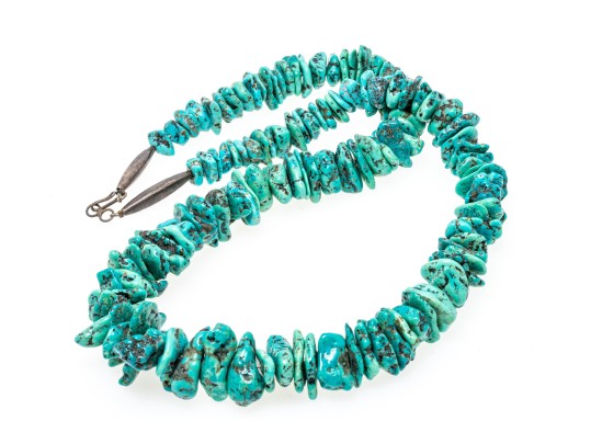 Striking Tumbled Graduated Turquoise Bead Matinee Length Necklace