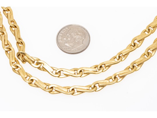 18k Gold Striking Heavy Figure Eight Style Opera Length Link Necklace, 43.3 Dwt