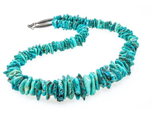 Impactful Tumbled Graduated Turquoise Bead Matinee Length Necklace