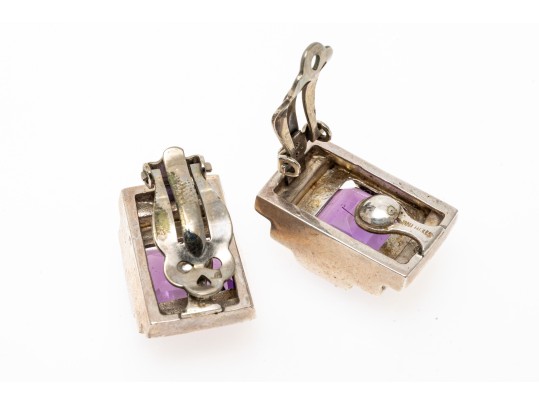 Sterling Silver Handsome Stepped Amethyst Set Earrings, App. 15.44 TCW