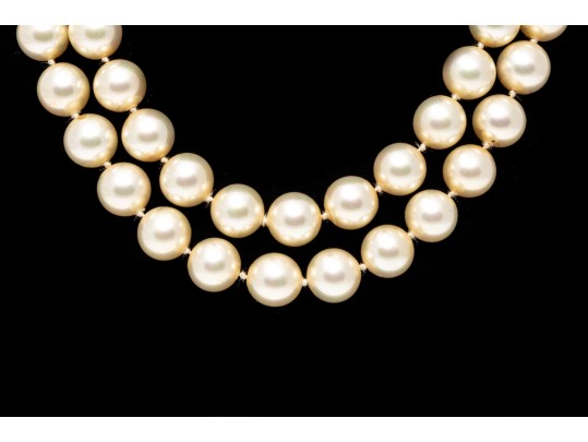 Majorica Faux Pearl Opera Length Double Strand Necklace, Boxed