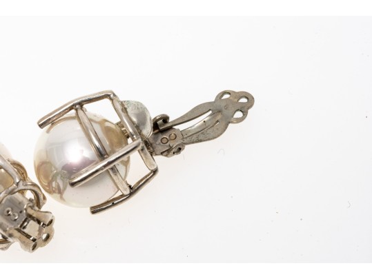 Sterling Silver Large 14mm Mm Faux Pearl Solitaire Earrings