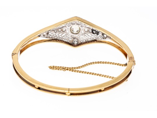 14k Gold Beautiful Diamond Filigree Hinged Bangle Bracelet, App. 1.35 TCW