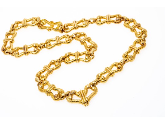 David Webb Spectacular Heavy Vintage 18k Yellow Gold Hammered Link Necklace