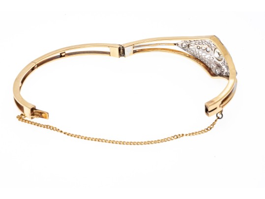 14k Gold Beautiful Diamond Filigree Hinged Bangle Bracelet, App. 1.35 TCW