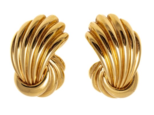 14k Yellow Gold Fabulous Impactful Ribbed And Gathered Opposing Earrings