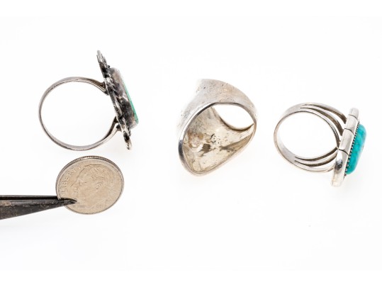 Sterling Silver Handsome Lot Of Assorted Southwestern Style Rings, Plus Earrings