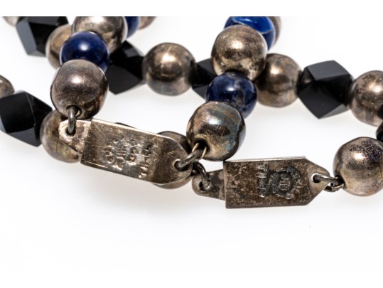 Jose Marmolejo Wonderful Set Of Two Vintage Sterling And Stone Opera Length Necklaces