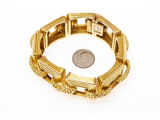 Tiffany & Co. Stunning Heavy Vintage 18k Gold Square Link Bracelet, 86.8 Dwt