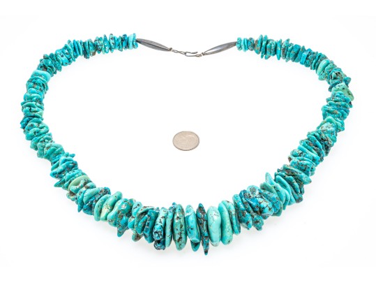 Impactful Tumbled Graduated Turquoise Bead Matinee Length Necklace