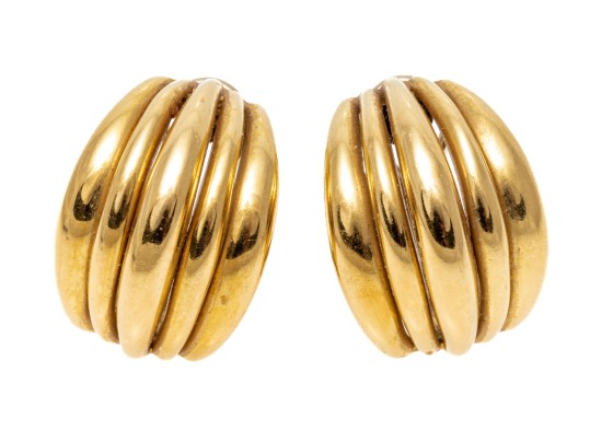 18k Yellow Gold Retro Chunky Vertical Ribbed Earrings
