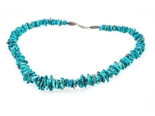 Fabulous Tumbled Graduated Turquoise Bead Matinee Length Necklace