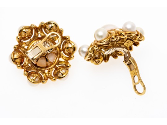 18k Yellow Gold Majestic Vintage Cultured Mabe And Cultured Pearl Earrings