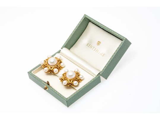 18k Yellow Gold Majestic Vintage Cultured Mabe And Cultured Pearl Earrings