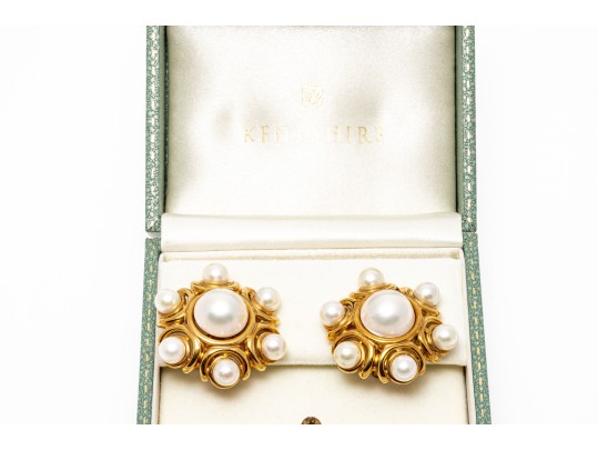 18k Yellow Gold Majestic Vintage Cultured Mabe And Cultured Pearl Earrings