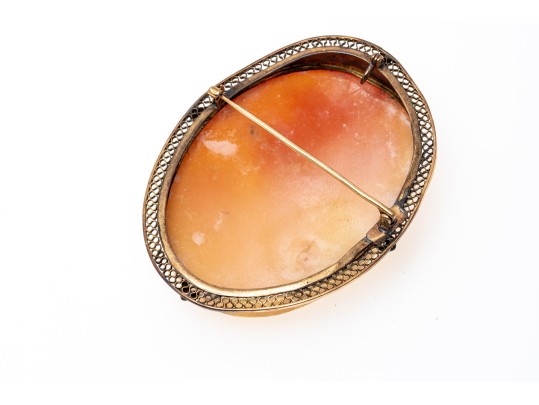 14k White And Yellow Gold Lot Of Two Large Vintage Cameo Brooches, One Diamond Set