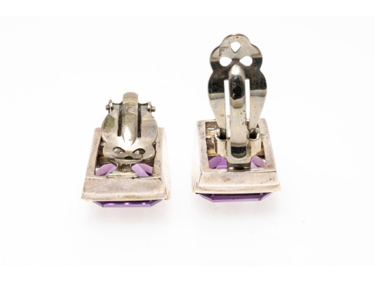 Sterling Silver Handsome Stepped Amethyst Set Earrings, App. 15.44 TCW