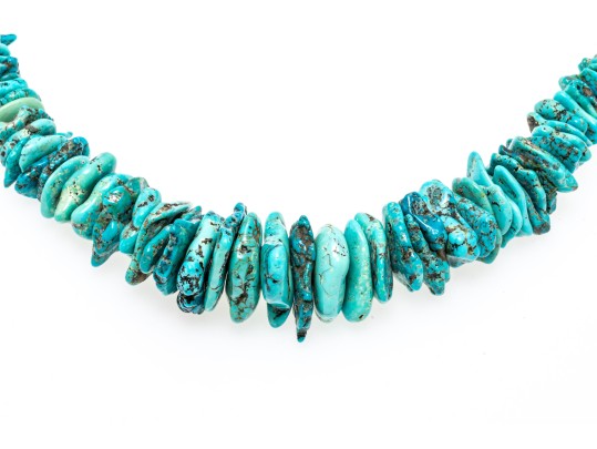 Impactful Tumbled Graduated Turquoise Bead Matinee Length Necklace