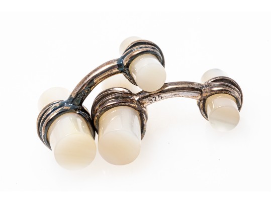 Tiffany & Co. Handsome Sterling Silver And Mother-of-pearl Cufflinks, Boxed