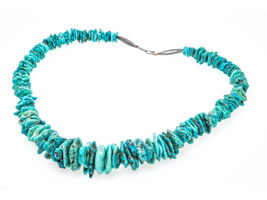 Impactful Tumbled Graduated Turquoise Bead Matinee Length Necklace