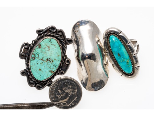 Sterling Silver Handsome Lot Of Assorted Southwestern Style Rings, Plus Earrings