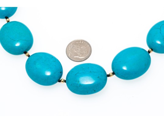 14k Yellow Gold Toggle Clasped Chunky Dyed Blue Howlite Necklace