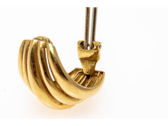 18k Yellow Gold Retro Chunky Vertical Ribbed Earrings