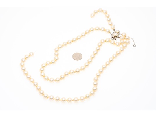 Majorica Pair Of Faux Pearl Triple Strand Necklaces, Boxed