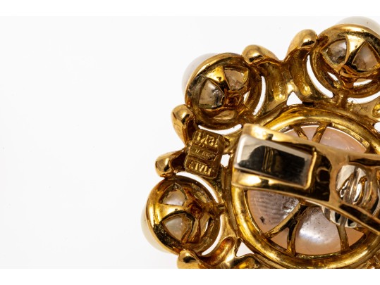 18k Yellow Gold Majestic Vintage Cultured Mabe And Cultured Pearl Earrings