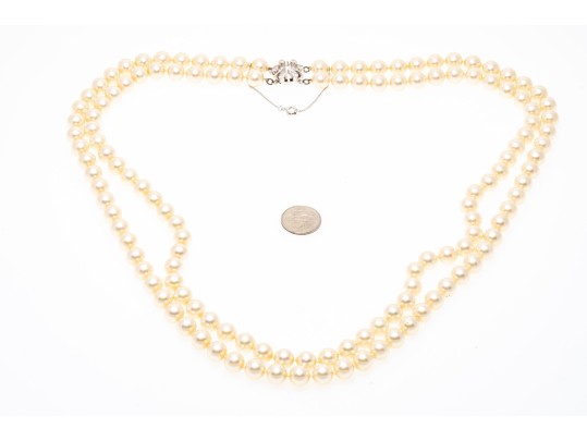 Majorica Faux Pearl Matinee  Length Double Strand Necklace, Boxed