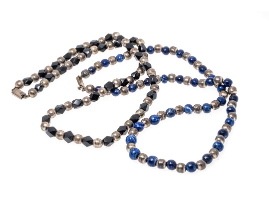 Jose Marmolejo Wonderful Set Of Two Vintage Sterling And Stone Opera Length Necklaces