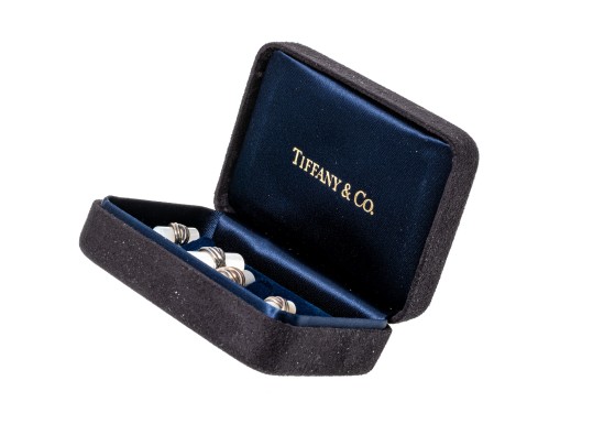 Tiffany & Co. Handsome Sterling Silver And Mother-of-pearl Cufflinks, Boxed