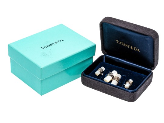 Tiffany & Co. Handsome Sterling Silver And Mother-of-pearl Cufflinks, Boxed