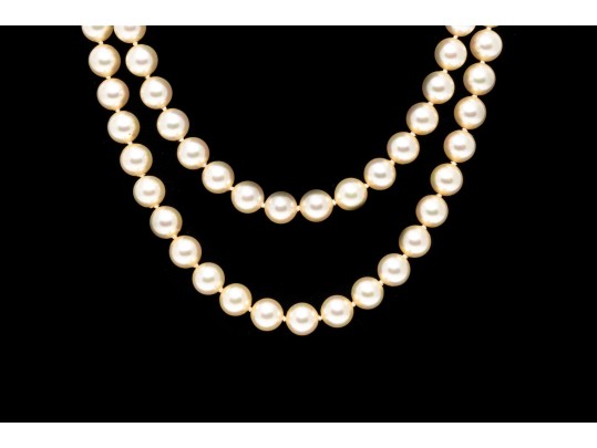 Majorica Faux Pearl Matinee  Length Double Strand Necklace, Boxed