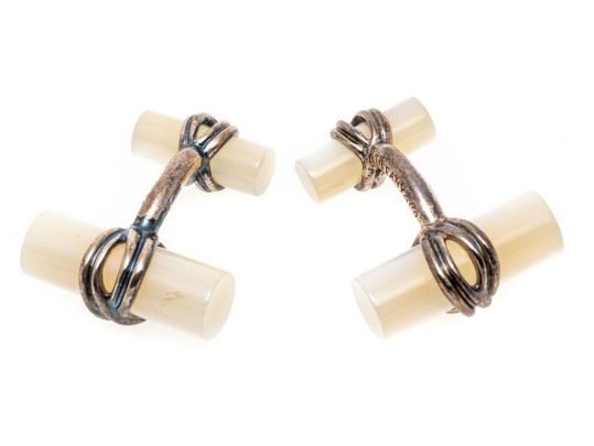 Tiffany & Co. Handsome Sterling Silver And Mother-of-pearl Cufflinks, Boxed