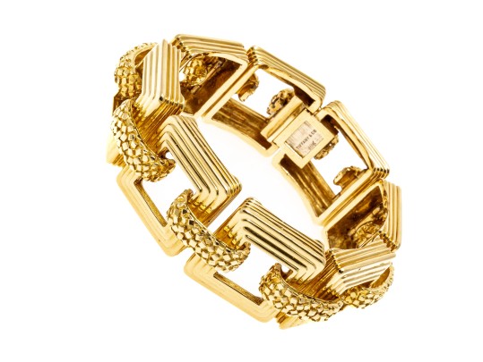 Tiffany & Co. Stunning Heavy Vintage 18k Gold Square Link Bracelet, 86.8 Dwt