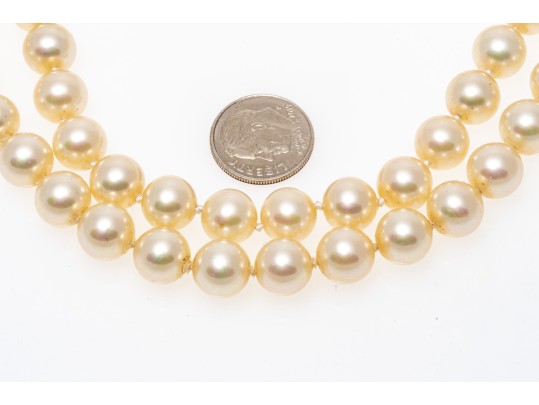 Majorica Pair Of 9.25 Mm Faux Pearl Choker Necklaces With Decorative Clasps