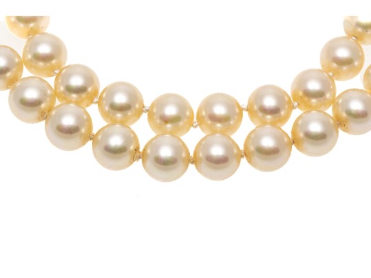 Majorica Pair Of 9.25 Mm Faux Pearl Choker Necklaces With Decorative Clasps