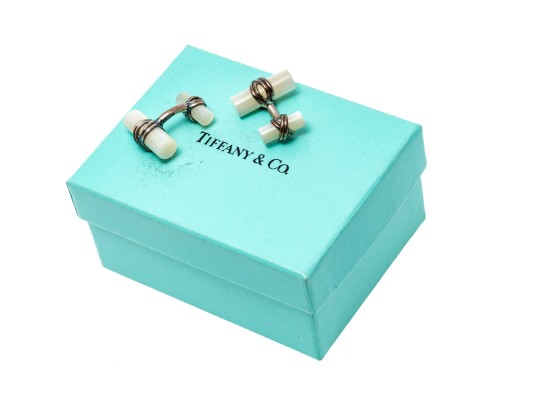 Tiffany & Co. Handsome Sterling Silver And Mother-of-pearl Cufflinks, Boxed