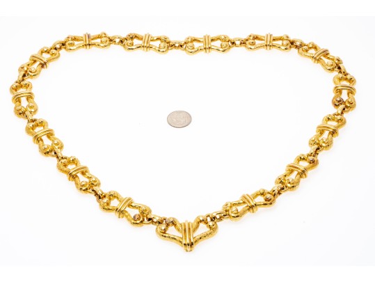 David Webb Spectacular Heavy Vintage 18k Yellow Gold Hammered Link Necklace