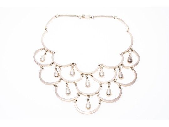 Sterling Silver Stunning Scalloped Chandelier Style Bib Choker Necklace