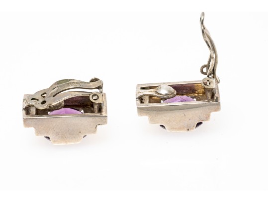 Sterling Silver Handsome Stepped Amethyst Set Earrings, App. 15.44 TCW