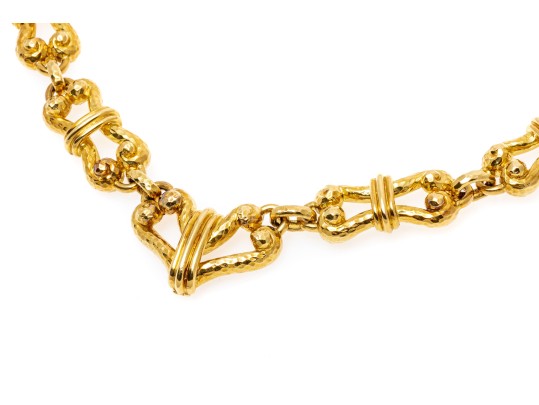 David Webb Spectacular Heavy Vintage 18k Yellow Gold Hammered Link Necklace