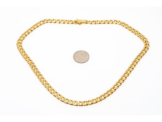 18k Yellow Gold Striking Heavy Curb Link Choker Length Necklace, 25.1 Dwt