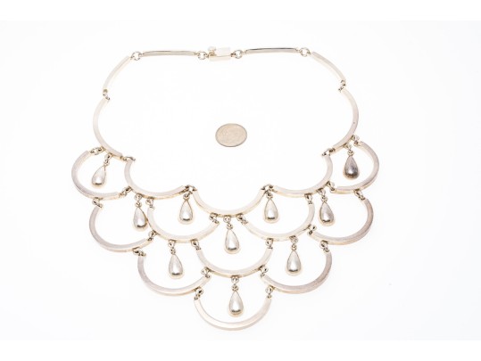Sterling Silver Stunning Scalloped Chandelier Style Bib Choker Necklace