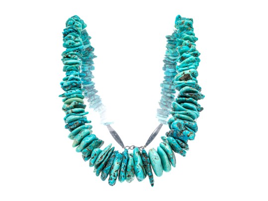Impactful Tumbled Graduated Turquoise Bead Matinee Length Necklace