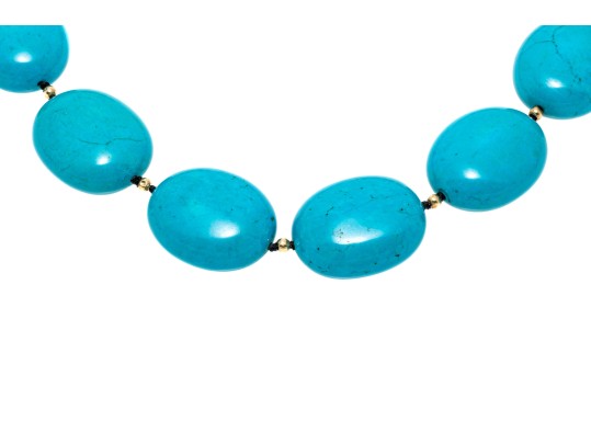 14k Yellow Gold Toggle Clasped Chunky Dyed Blue Howlite Necklace